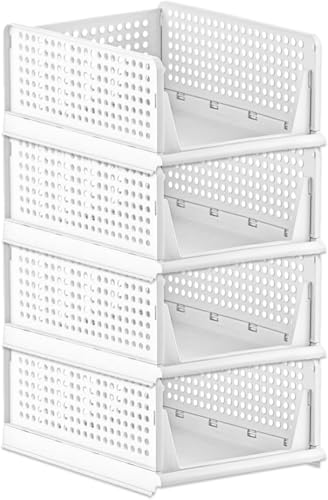 Kleiderschrank-Schubladenboxen, stapelbarer Kleiderschrank-Organizer, faltbare Aufbewahrungsboxen für die Heimorganisation (4 weiß) von DYOUen