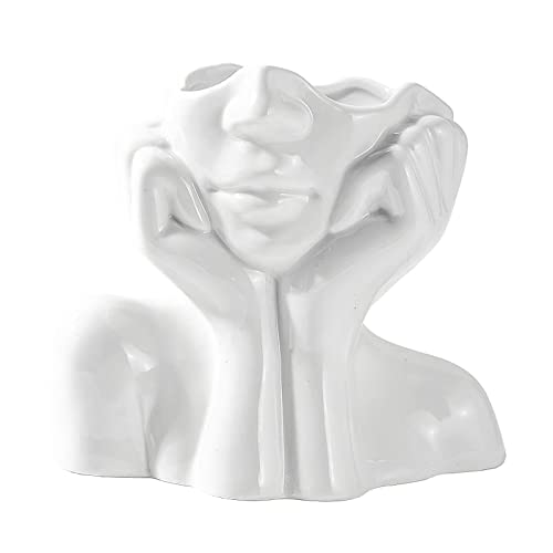 Kopf Gesicht Vase Blumenvase Keramik Vasen Moderne Kreativität Gesichtsvase, Weiße Blumenvase Weibliche Kopf Form Blumentopf Für Wohnzimmer, Schlafzimmer, Büro, Café Usw von DYOUen