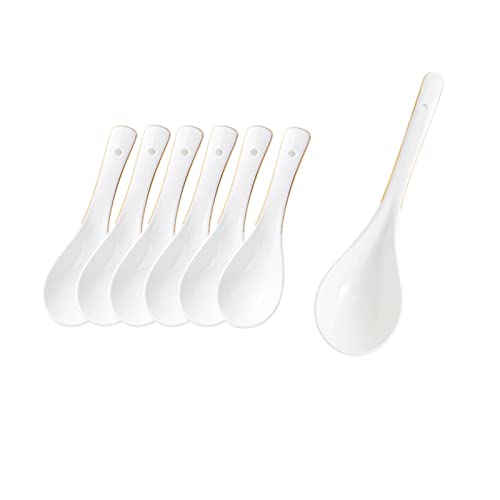 Rundlöffel 10 Pack Keramik -Suppe Löffel Reislöffel Restaurant Löffel Weißgoldkante Löffel Tafellöffel ( Color : B ) von DYPASA