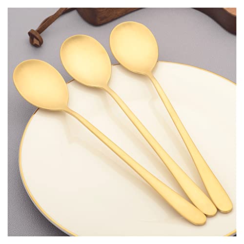 Rundlöffel 3 Pack Haushalte Messing Lange Griff Löffel Frosted Main Mahlzeit Kreativer Löffel Esslöffel Löffel Tafellöffel ( Color : 3 pcs ) von DYPASA