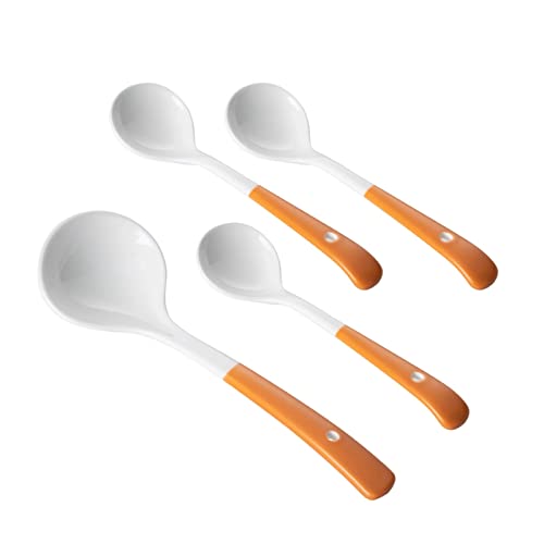 Rundlöffel Haushaltskeramiklöffel großer langer Griff Löffel Reislöffel Porzellanlöffel kleiner Kombinationsset Tafellöffel ( Color : Oranje , Size : 4 spoons combined ) von DYPASA