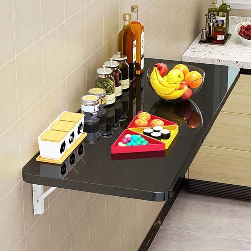 DYPJHEO Wand montierter Klapp-Beistelltisch, kompakter Faltbarer Schreibtisch, klappbare Wandregalkonsole mit 2 Halterungen, Aufbewahrungs Organizer Nachttisch(Black,100 * 30cm) von DYPJHEO