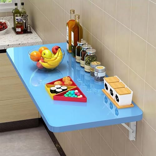 DYPJHEO Wand montierter Klapp-Beistelltisch, kompakter Faltbarer Schreibtisch, klappbare Wandregalkonsole mit 2 Halterungen, Aufbewahrungs Organizer Nachttisch(Blue,100 * 30cm) von DYPJHEO