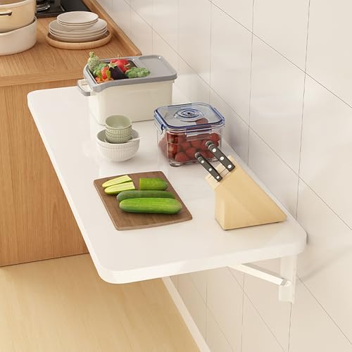 DYPJHEO Wand montierter Klapp-Beistelltisch, kompakter Faltbarer Schreibtisch, klappbare Wandregalkonsole mit 2 Halterungen, Aufbewahrungs Organizer Nachttisch(White,70 * 40cm) von DYPJHEO