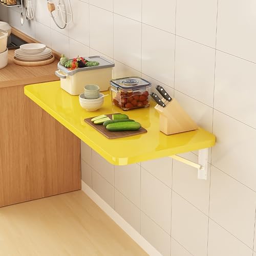 DYPJHEO Wand montierter Klapp-Beistelltisch, kompakter Faltbarer Schreibtisch, klappbare Wandregalkonsole mit 2 Halterungen, Aufbewahrungs Organizer Nachttisch(Yellow,40 * 30cm) von DYPJHEO