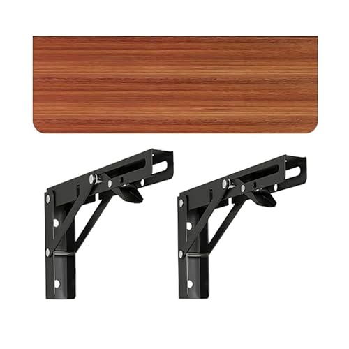 Wandmontierter Klapptisch, robuster klappbarer Arbeitstisch, kompaktes zusammenklappbares Wandregal, Klappschreibtisch, Zuhause/Büro/Küche/Esszimmer, Holzarbeitsplatten + 2 Metallhalterungen(Walnut+Bl von DYPJHEO