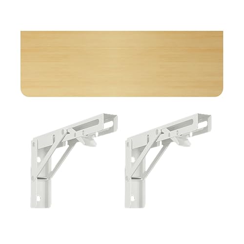 Wandmontierter Klapptisch, robuster klappbarer Arbeitstisch, kompaktes zusammenklappbares Wandregal, Klappschreibtisch, Zuhause/Büro/Küche/Esszimmer, Holzarbeitsplatten + 2 Metallhalterungen(Natural+W von DYPJHEO