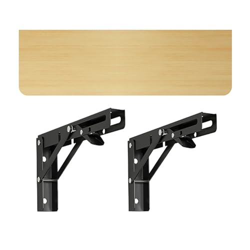 Wandmontierter Klapptisch, robuster klappbarer Arbeitstisch, kompaktes zusammenklappbares Wandregal, Klappschreibtisch, Zuhause/Büro/Küche/Esszimmer, Holzarbeitsplatten + 2 Metallhalterungen(Natural+B von DYPJHEO