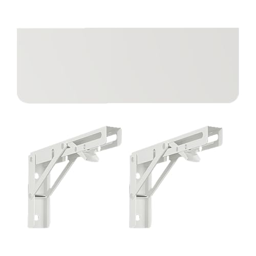Wandmontierter Klapptisch, robuster klappbarer Arbeitstisch, kompaktes zusammenklappbares Wandregal, Klappschreibtisch, Zuhause/Büro/Küche/Esszimmer, Holzarbeitsplatten + 2 Metallhalterungen(White+Whi von DYPJHEO