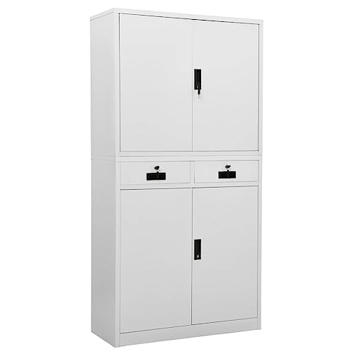 Büroschrank Hellgrau 90x40x180 cm Stahl Aktenschrank mit 3 verstellbaren Böden. 2 Schubladen Kugellagerung. Wandhalterung für Büro Archiv Lagerung Büroschrank Hellgrau 90x40x180 cm Stahl Aktenschrank mit 3 verstellbaren Böden. 2 Schubladen Kugellagerung. Wandhalterung für Büro Archiv Lagerung von DYRJDJWIDHW