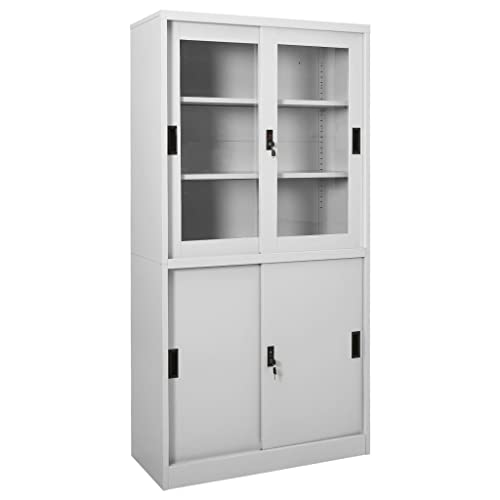 Büroschrank mit Schiebetür Hellgrau 90x40x180 cm Stahl Aktenschrank Büromöbel mit 3 Einlegeböden und Schloss für Büro Lager Home Office Büroschrank mit Schiebetür Hellgrau 90x40x180 cm Stahl Aktenschrank Büromöbel mit 3 Einlegeböden und Schloss für Büro Lager Home Office von DYRJDJWIDHW