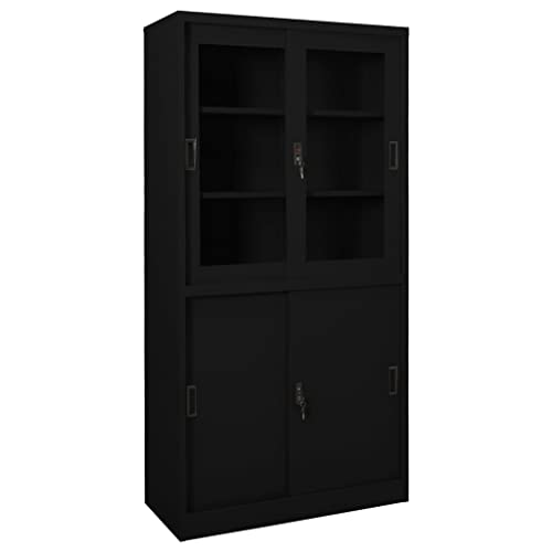 Büroschrank mit Schiebetür Schwarz 90x40x180 cm Stahl Aktenschrank Büromöbel Lagerregal mit 3 Einlegeböden und Schloss für Home Office und Unternehmen Büroschrank mit Schiebetür Schwarz 90x40x180 cm Stahl Aktenschrank Büromöbel Lagerregal mit 3 Einlegeböden und Schloss für Home Office und Unternehmen von DYRJDJWIDHW