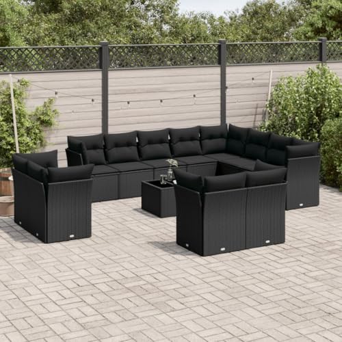 DYRJDJWIDHW 13-TLG. Garten-Essgruppe mit Kissen Grau Poly Rattanbalkon Sofa gartenmöbel Set balkonmöbel gartenmöbelGeeignet für Gärten, Terrassen von DYRJDJWIDHW