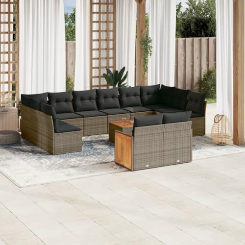 DYRJDJWIDHW 13-TLG. Garten-Sofagarnitur mit Kissen Beige Poly Rattangarten Lounge balkonmöbel Balkon Sofa gartenmöbelGeeignet für Gärten, Terrassen von DYRJDJWIDHW