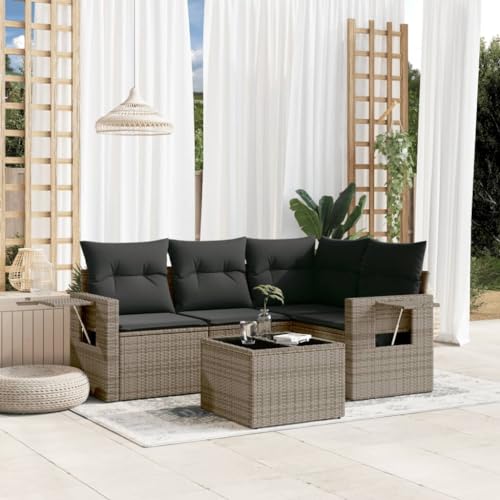 DYRJDJWIDHW 14-TLG. Garten-Sofagarnitur mit Kissen Beige Poly Rattangarten Lounge gartenmöbel Set sitzlounge Outdoor wetterfest gartenmöbelGeeignet für Gärten, Terrassen von DYRJDJWIDHW
