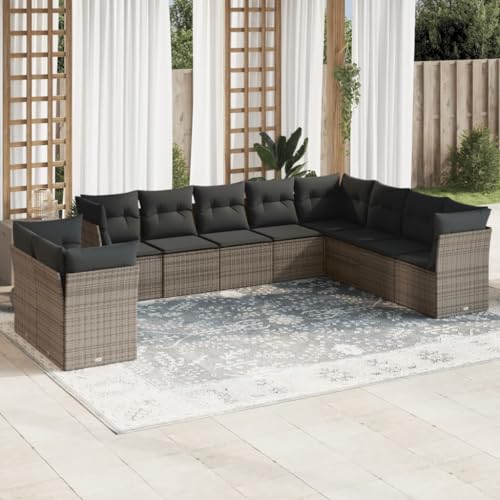 DYRJDJWIDHW 14-TLG. Garten-Sofagarnitur mit Kissen Beige Poly Rattangartenmöbel Set balkonmöbel sitzlounge Outdoor wetterfest Balkon sofaGeeignet für Gärten, Terrassen von DYRJDJWIDHW