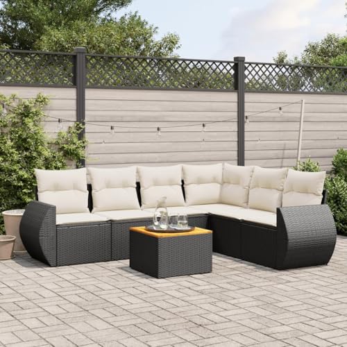 DYRJDJWIDHW 14-TLG. Garten-Sofagarnitur mit Kissen Schwarz Poly Rattangarten Lounge balkonmöbel Balkon Sofa gartenmöbelGeeignet für Gärten, Terrassen von DYRJDJWIDHW