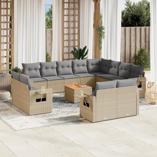 DYRJDJWIDHW 17-TLG. Garten-Essgruppe mit Kissen Beigemischung Poly Rattanbalkon Sofa sitzlounge Outdoor wetterfest balkonmöbel Garten loungeGeeignet für Gärten, Terrassen von DYRJDJWIDHW