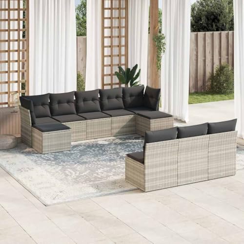 DYRJDJWIDHW 17-TLG. Garten-Essgruppe mit Kissen Hellgrau Poly Rattangarten Lounge gartenmöbel gartenmöbel Set Balkon sofaGeeignet für Gärten, Terrassen von DYRJDJWIDHW