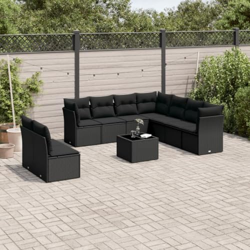 DYRJDJWIDHW 17-TLG. Garten-Essgruppe mit Kissen Schwarz Poly Rattanbalkonmöbel gartenmöbel Set gartenmöbel Garten loungeGeeignet für Gärten, Terrassen von DYRJDJWIDHW