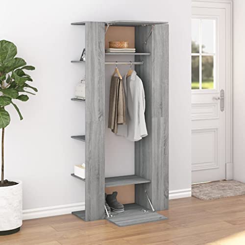 DYRJDJWIDHW 2 Piece Gray Sonoma Hallway Storage Cabinet Wardrobe with Shelves and Hanging Rod. Space Saving Wall Mounted Entryway Closet Organizer for Modern Home von DYRJDJWIDHW