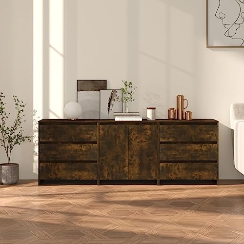 DYRJDJWIDHW 3-TLG. Sideboard Set Räuchereiche Holzwerkstoff Wohnzimmer Kommode mit Türen und Schubladen Aufbewahrung Möbel für Zuhause Deko von DYRJDJWIDHW