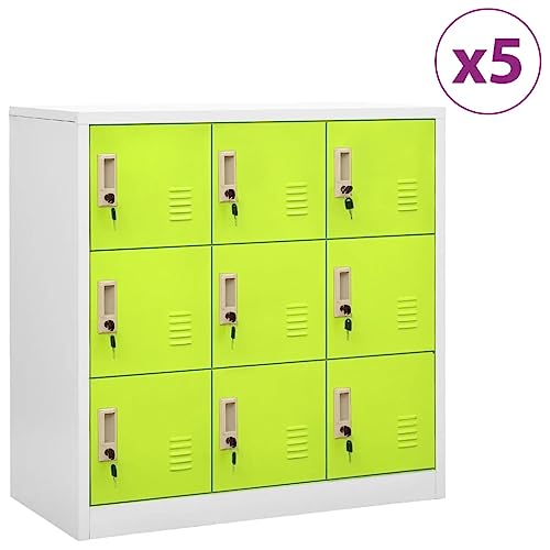 DYRJDJWIDHW 5-Pack Steel Locker Cabinet Set with 9 Lockers. Light Gray & Green. 90x45x92.5cm Storage Cabinet for Office School Gym Home. Heavy Duty Metal Lockers with Keys. Wall Mount Security von DYRJDJWIDHW