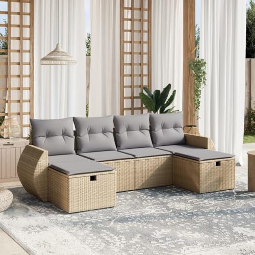 DYRJDJWIDHW 5-TLG. Garten-Essgruppe mit Kissen Schwarz Poly Rattangartenmöbel Set gartenmöbel Balkon Sofa balkonmöbelGeeignet für Gärten, Terrassen von DYRJDJWIDHW