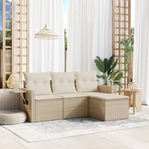 DYRJDJWIDHW 5-TLG. Garten-Essgruppe mit Kissen Schwarz Poly Rattansitzlounge Outdoor wetterfest Balkon Sofa gartenmöbel Garten loungeGeeignet für Gärten, Terrassen von DYRJDJWIDHW