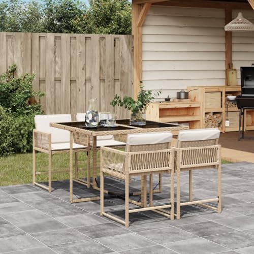 DYRJDJWIDHW 5-TLG. Garten-Sofagarnitur mit Kissen Beige Poly Rattangartenmöbel Balkon Sofa balkonmöbel gartenmöbel setGeeignet für Gärten, Terrassen von DYRJDJWIDHW
