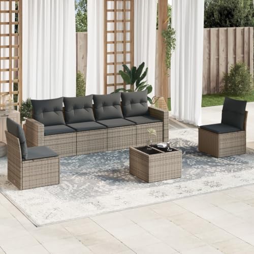 DYRJDJWIDHW 5-TLG. Garten-Sofagarnitur mit Kissen Grau Poly Rattangarten Lounge balkonmöbel Balkon Sofa sitzlounge Outdoor wetterfestGeeignet für Gärten, Terrassen von DYRJDJWIDHW