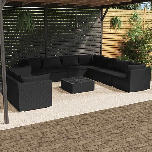 DYRJDJWIDHW 5-TLG. Garten-Sofagarnitur mit Kissen Schwarz Poly Rattanbalkonmöbel gartenmöbel sitzlounge Outdoor wetterfest gartenmöbel setGeeignet für Gärten, Terrassen von DYRJDJWIDHW