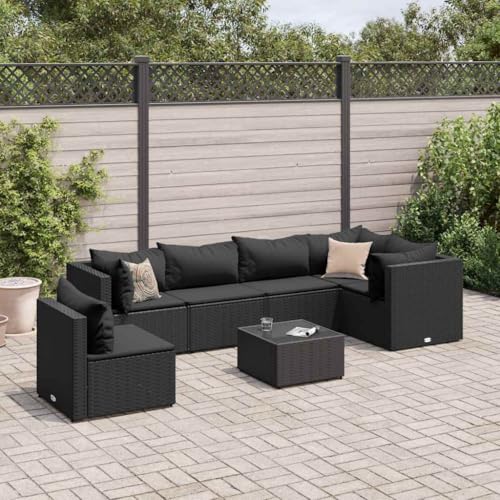 DYRJDJWIDHW 5-TLG. Gartenbar-Set mit Kissen Schwarz Poly Rattangarten Lounge balkonmöbel gartenmöbel Set Balkon sofaGeeignet für Gärten, Terrassen von DYRJDJWIDHW