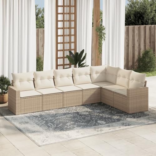 DYRJDJWIDHW 6-TLG. Garten-Sofagarnitur mit Kissen Grau Poly Rattansitzlounge Outdoor wetterfest balkonmöbel gartenmöbel Set Balkon sofaGeeignet für Gärten, Terrassen von DYRJDJWIDHW