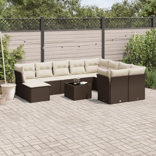 DYRJDJWIDHW 7-TLG. Garten-Essgruppe mit Kissen Schwarz Poly Rattanbalkon Sofa Garten Lounge balkonmöbel gartenmöbelGeeignet für Gärten, Terrassen von DYRJDJWIDHW