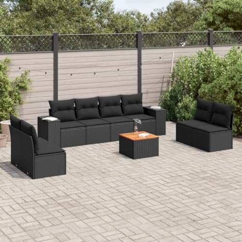 DYRJDJWIDHW 7-TLG. Garten-Essgruppe mit Kissen Schwarz Poly Rattanbalkonmöbel Balkon Sofa gartenmöbel Set sitzlounge Outdoor wetterfestGeeignet für Gärten, Terrassen von DYRJDJWIDHW