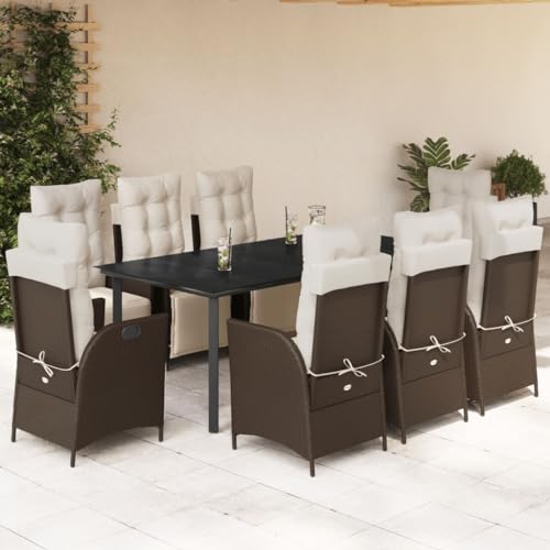 DYRJDJWIDHW 7-TLG. Garten-Essgruppe mit Kissen Schwarz Poly Rattanbalkonmöbel gartenmöbel Balkon Sofa gartenmöbel setGeeignet für Gärten, Terrassen von DYRJDJWIDHW
