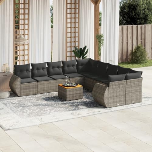 DYRJDJWIDHW 7-TLG. Garten-Essgruppe mit Kissen Schwarz Poly Rattangarten Lounge Balkon Sofa sitzlounge Outdoor wetterfest balkonmöbelGeeignet für Gärten, Terrassen von DYRJDJWIDHW