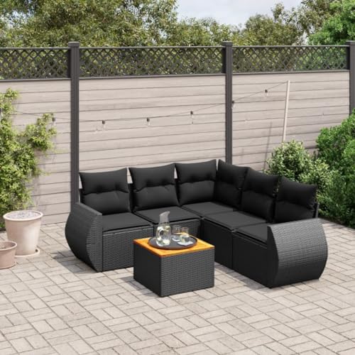 DYRJDJWIDHW 7-TLG. Garten-Essgruppe mit Kissen Schwarz Poly Rattangarten Lounge balkonmöbel sitzlounge Outdoor wetterfest gartenmöbel setGeeignet für Gärten, Terrassen von DYRJDJWIDHW