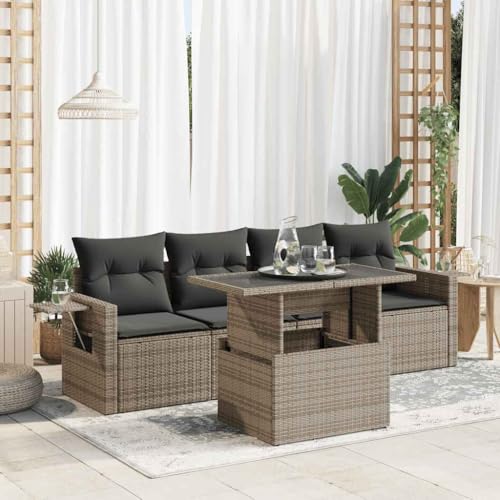 DYRJDJWIDHW 7-TLG. Garten-Sofagarnitur mit Kissen Grau Poly Rattanbalkonmöbel Garten Lounge Balkon Sofa gartenmöbel setGeeignet für Gärten, Terrassen von DYRJDJWIDHW