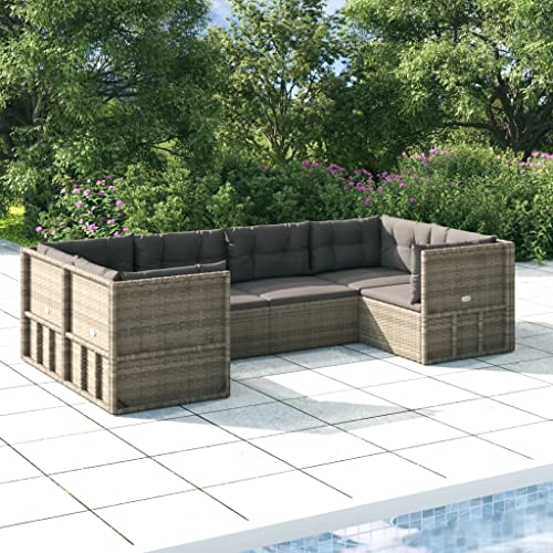 DYRJDJWIDHW 7-TLG. Gartenbar-Set mit Kissen Schwarz Poly Rattangarten Lounge sitzlounge Outdoor wetterfest Balkon Sofa gartenmöbelGeeignet für Gärten, Terrassen von DYRJDJWIDHW