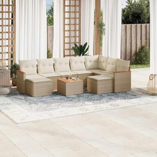 DYRJDJWIDHW 9-TLG. Garten-Essgruppe mit Kissen Beige Poly Rattangartenmöbel Set Balkon Sofa gartenmöbel sitzlounge Outdoor wetterfestGeeignet für Gärten, Terrassen von DYRJDJWIDHW