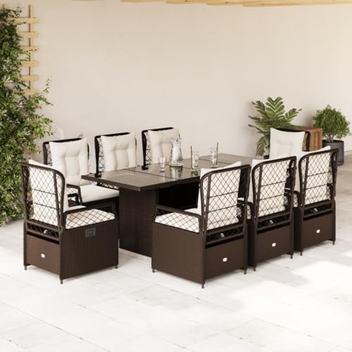 DYRJDJWIDHW 9-TLG. Garten-Essgruppe mit Kissen Braun Poly Rattanbalkon Sofa Garten Lounge gartenmöbel Set balkonmöbelGeeignet für Gärten, Terrassen von DYRJDJWIDHW