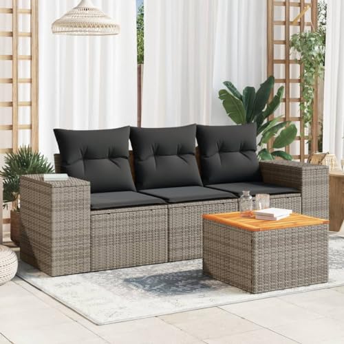 DYRJDJWIDHW 9-TLG. Garten-Essgruppe mit Kissen Grau Poly Rattanbalkon Sofa gartenmöbel balkonmöbel gartenmöbel setGeeignet für Gärten, Terrassen von DYRJDJWIDHW