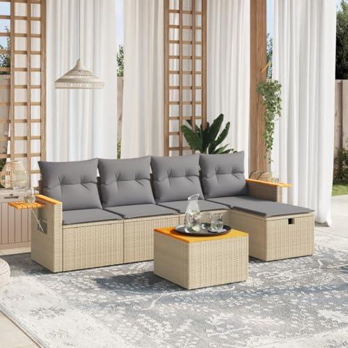 DYRJDJWIDHW 9-TLG. Garten-Essgruppe mit Kissen Grau Poly Rattanbalkonmöbel gartenmöbel Garten Lounge sitzlounge Outdoor wetterfestGeeignet für Gärten, Terrassen von DYRJDJWIDHW