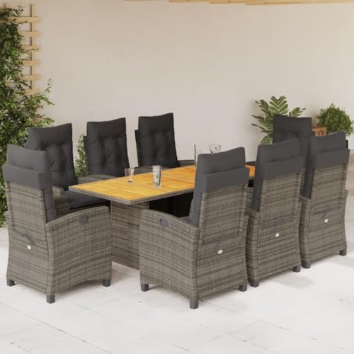 DYRJDJWIDHW 9-TLG. Garten-Essgruppe mit Kissen Hellgrau Poly Rattangartenmöbel Balkon Sofa sitzlounge Outdoor wetterfest gartenmöbel setGeeignet für Gärten, Terrassen von DYRJDJWIDHW