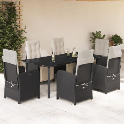 DYRJDJWIDHW 9-TLG. Garten-Essgruppe mit Kissen Schwarz Poly Rattanbalkon Sofa gartenmöbel balkonmöbel sitzlounge Outdoor wetterfestGeeignet für Gärten, Terrassen von DYRJDJWIDHW