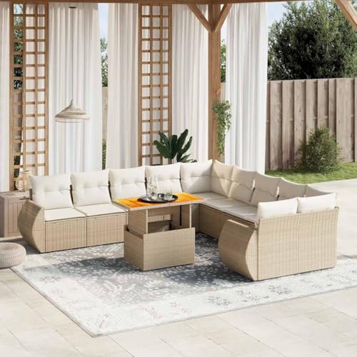 DYRJDJWIDHW 9-TLG. Garten-Essgruppe mit Kissen Schwarz Poly Rattangartenmöbel Set Garten Lounge Balkon Sofa sitzlounge Outdoor wetterfestGeeignet für Gärten, Terrassen von DYRJDJWIDHW