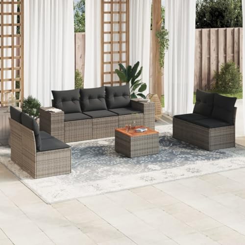DYRJDJWIDHW 9-TLG. Garten-Essgruppe mit Kissen Schwarz Poly Rattangartenmöbel balkonmöbel sitzlounge Outdoor wetterfest gartenmöbel setGeeignet für Gärten, Terrassen von DYRJDJWIDHW