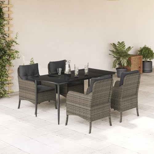 DYRJDJWIDHW 9-TLG. Garten-Essgruppe mit Kissen Schwarz Poly Rattangartenmöbel gartenmöbel Set balkonmöbel sitzlounge Outdoor wetterfestGeeignet für Gärten, Terrassen von DYRJDJWIDHW